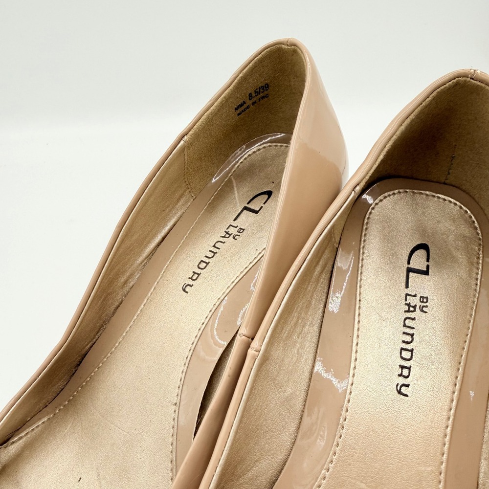CL by Laundry Nima Nude Patent Wedge Pumps Size 8.5 EU 39 Round Toe Heels - Picture 4 of 10